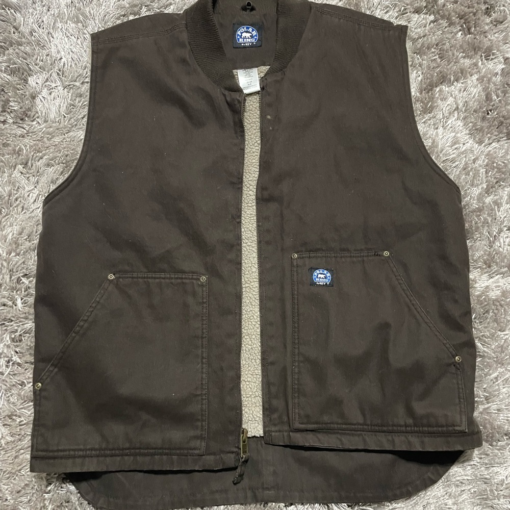 Vintage Dark Brown Workwear Vest with Full Zipper and Durable Fabric